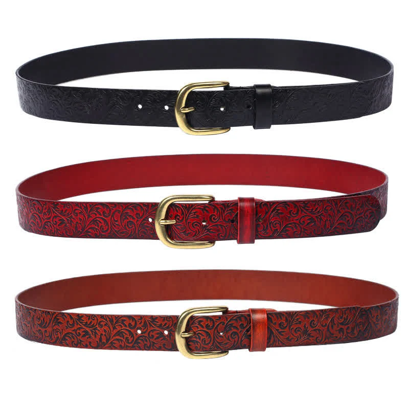 Classical Beautifully Floral Embossed Leather Belt - Image 4