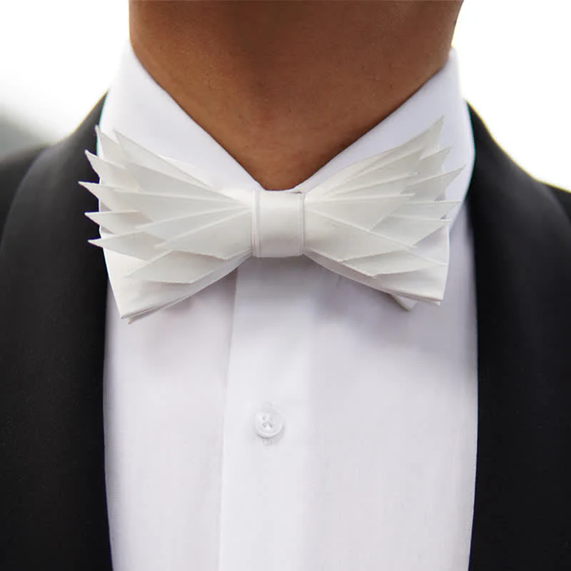 Clearance: Men's Clean Pure Wihte Wings Shape Bow Tie - Image 2