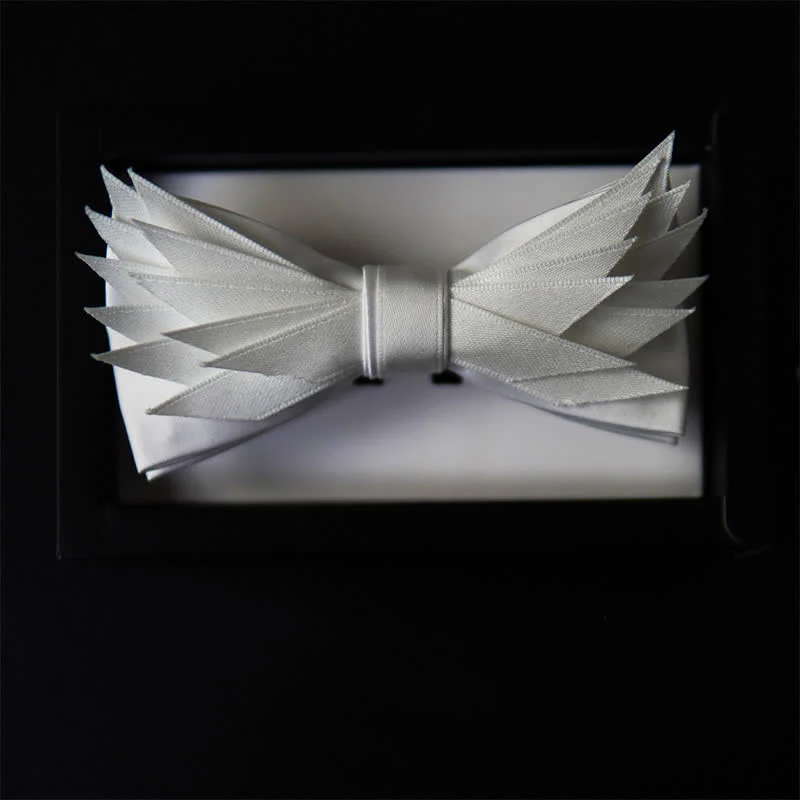 Clearance: Men's Clean Pure Wihte Wings Shape Bow Tie - Image 3