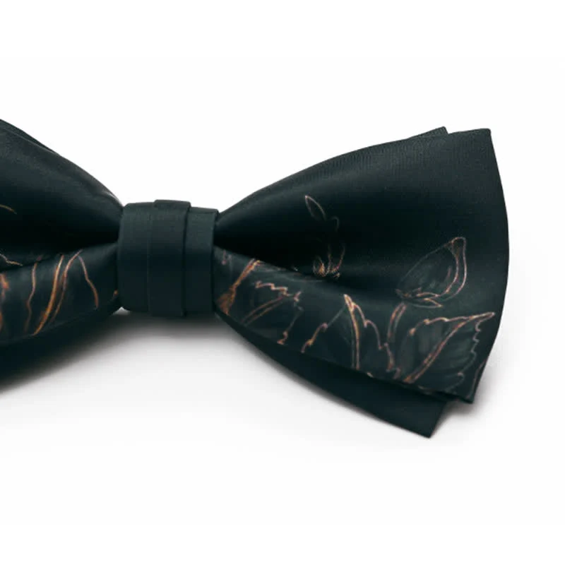 Clearance: Men's Lotus Printing Black Double Layered Bow Tie - Image 3
