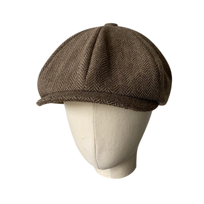 Coffee Fine Herringbone Octagon Beret Cap - Image 3