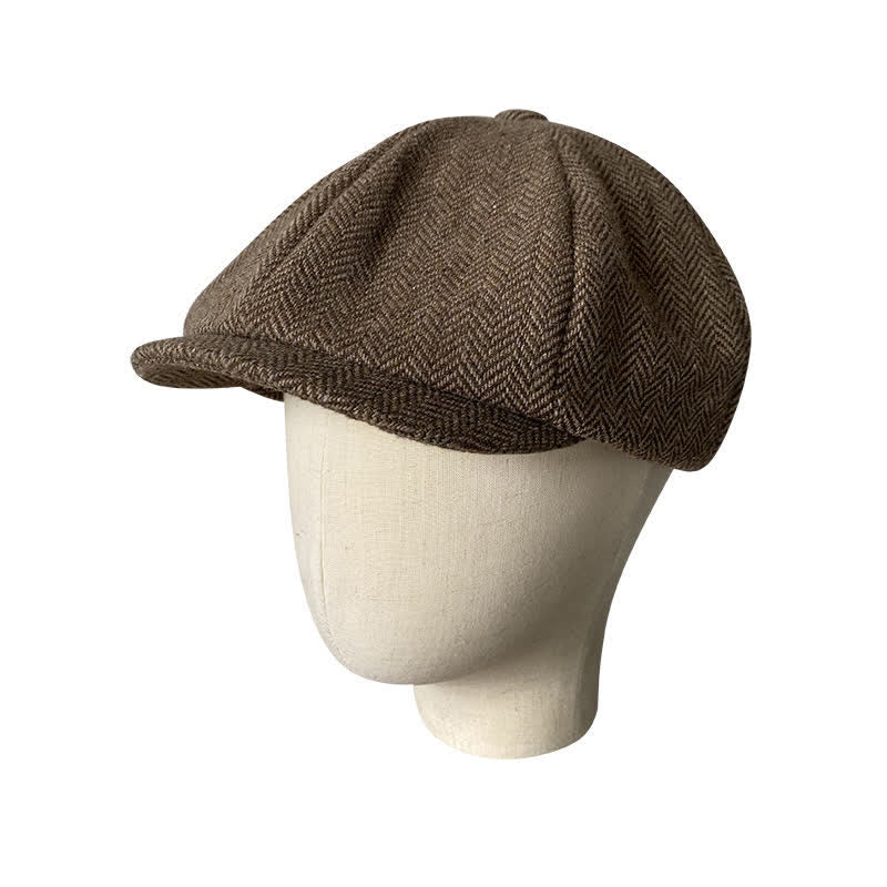 Coffee Fine Herringbone Octagon Beret Cap - Image 4