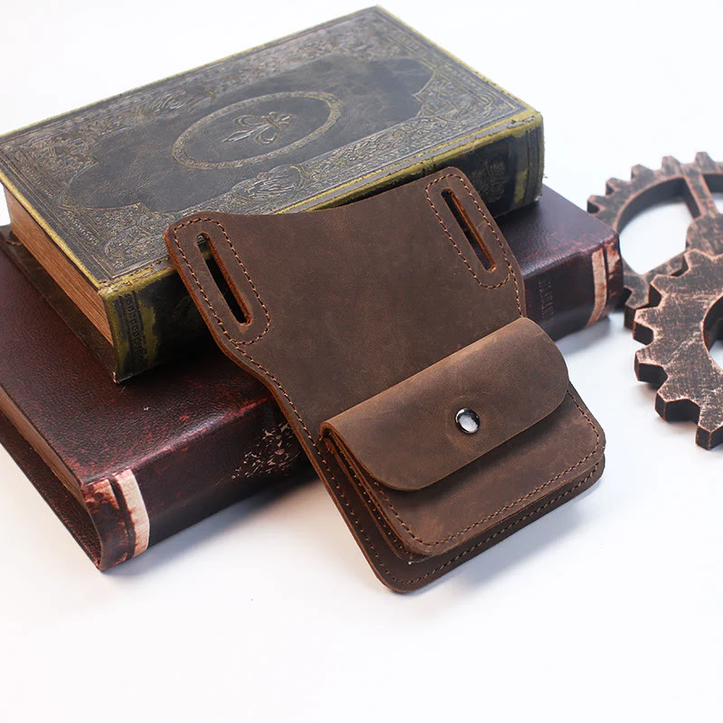 Coffee Mobile Phone Genuine Leather Hanging Waist Belt Bag - Image 13