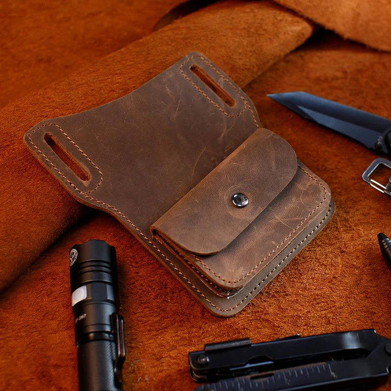Coffee Mobile Phone Genuine Leather Hanging Waist Belt Bag - Image 2