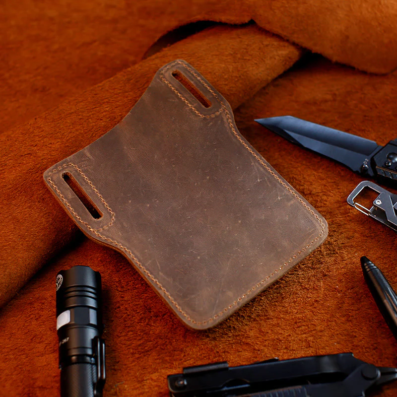 Coffee Mobile Phone Genuine Leather Hanging Waist Belt Bag - Image 3