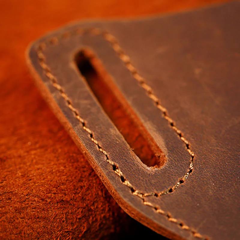 Coffee Mobile Phone Genuine Leather Hanging Waist Belt Bag - Image 9