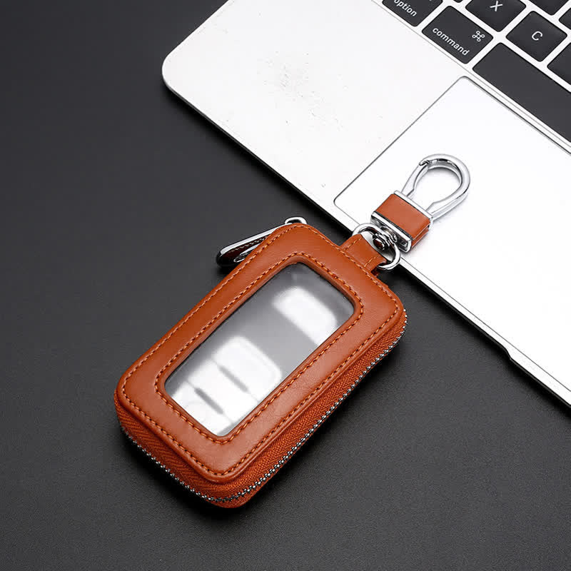 Convenient Transparent Window Zipper Leather Key Case - Image 12