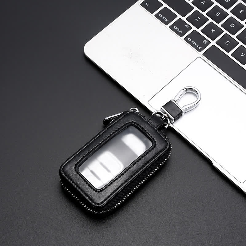 Convenient Transparent Window Zipper Leather Key Case - Image 3