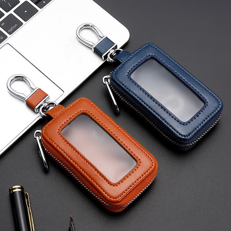 Convenient Transparent Window Zipper Leather Key Case - Image 9