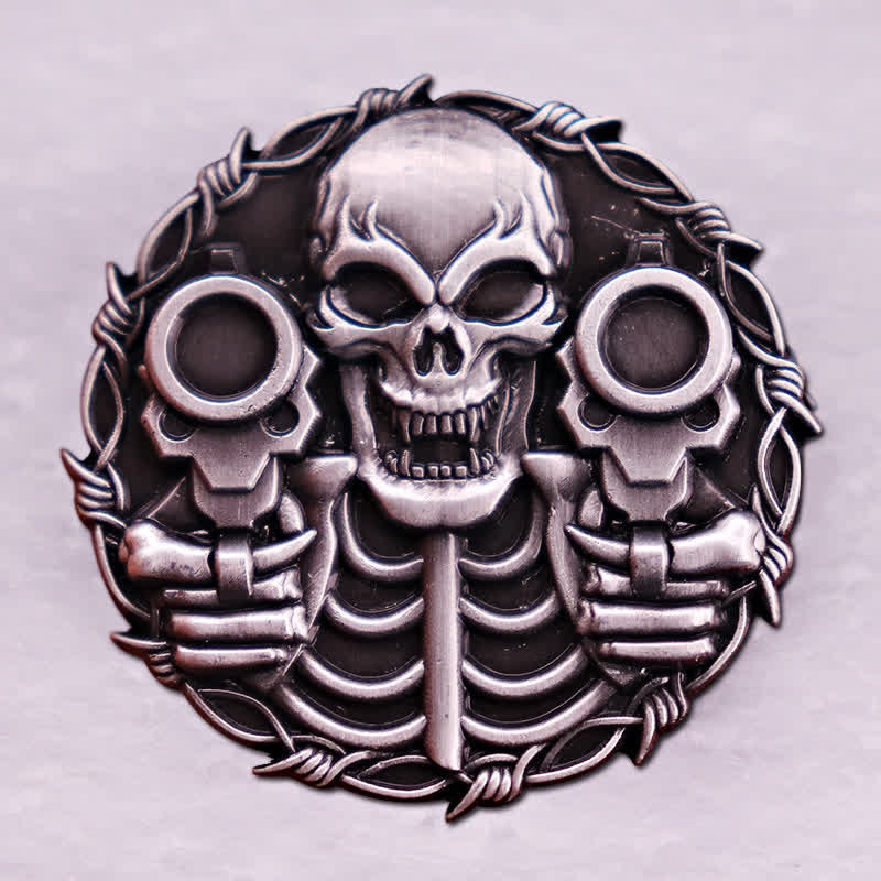 Cool Double Gun Design Skull Retro Motorcycle Brooch - Image 2