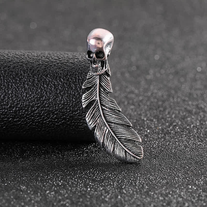 Cool Hip Hop Skull Head & Feather Brooch - Image 4