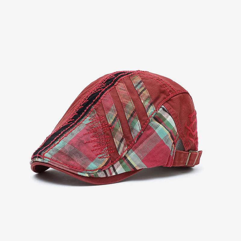 Cotton Patchwork Cabbie Adjustable Buckle Beret Hat - Image 7