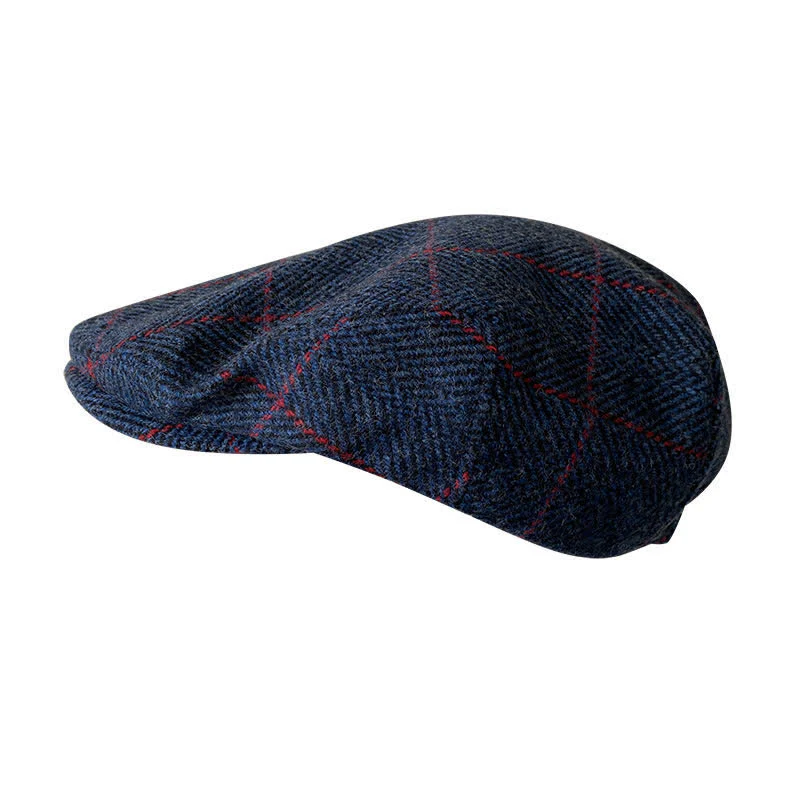 Countryside Dark Blue Red Plaid Beret Cap - Image 3
