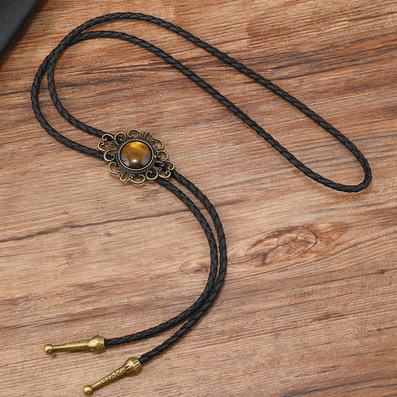 Cowboy Round Resin Gemstones Pendant Bolo Tie - Image 2