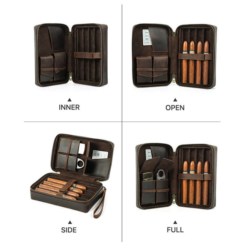 Crazy Horse Cowhide Zipper Leather Cigar Case (For Four Cigars) - Image 10
