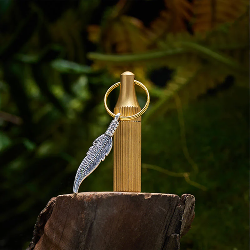 Creative Capsule Knife Keychain Alloy Feather Pendant Silver Necklace - Image 3