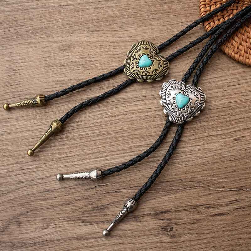 Creative Heart Shaped Turquoise Pendant Bolo Tie - Image 2