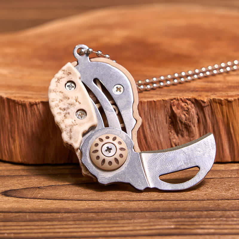 Creative Skull Mini Folding Knife Necklace Keychain With Chain - Image 10