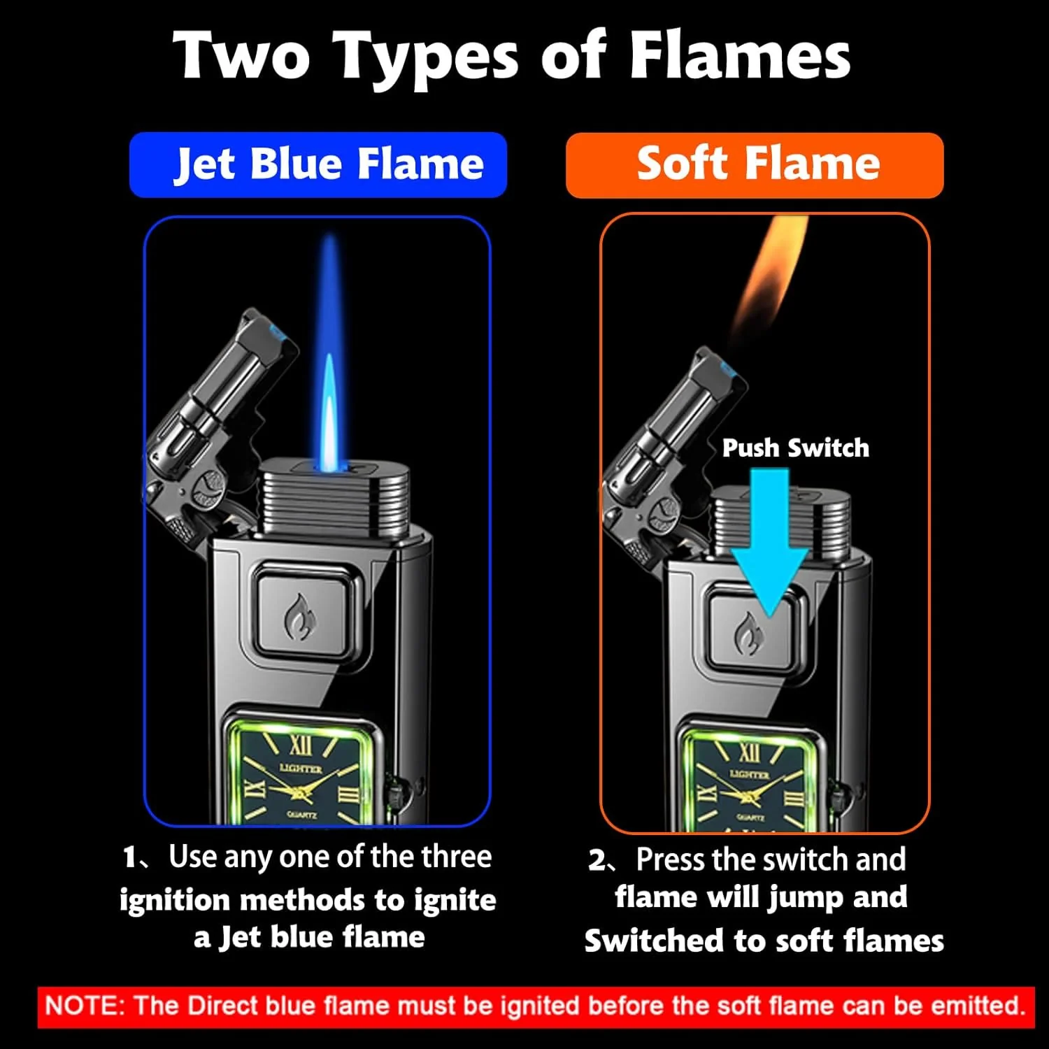 Crocodile Head LED Inflatable Butane Lighter With Clock - Image 2