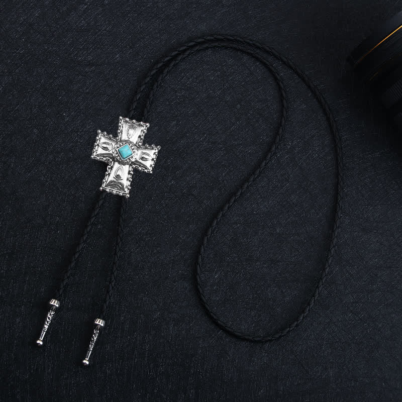 Cross Blue Artificial Stone Bolo Tie - Image 5