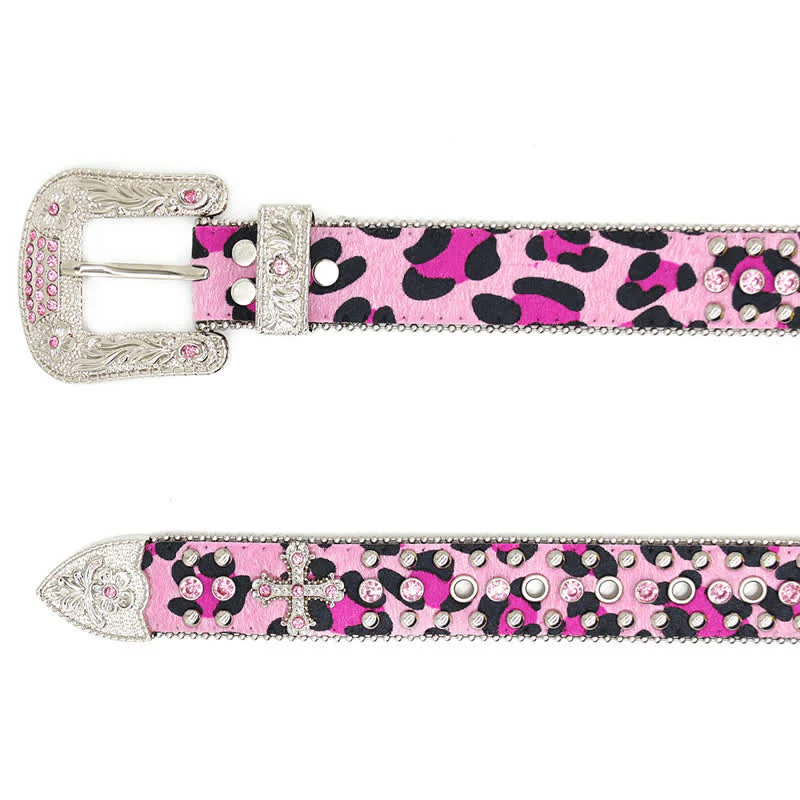 Cross Rivet Studded Bling Rhinestone Leather Belt - Image 6
