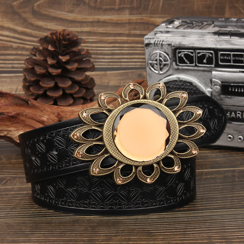 Crystal Burst Sunflower Buckle Leather Belt - Image 5
