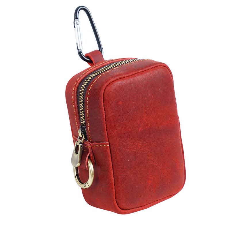 Cube Outdoor Zipper Coin Genuine Leather Mini Belt Bag - Image 13