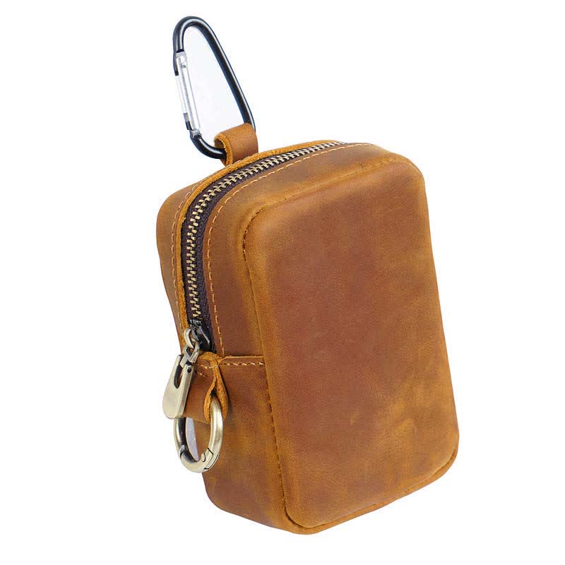 Cube Outdoor Zipper Coin Genuine Leather Mini Belt Bag - Image 4