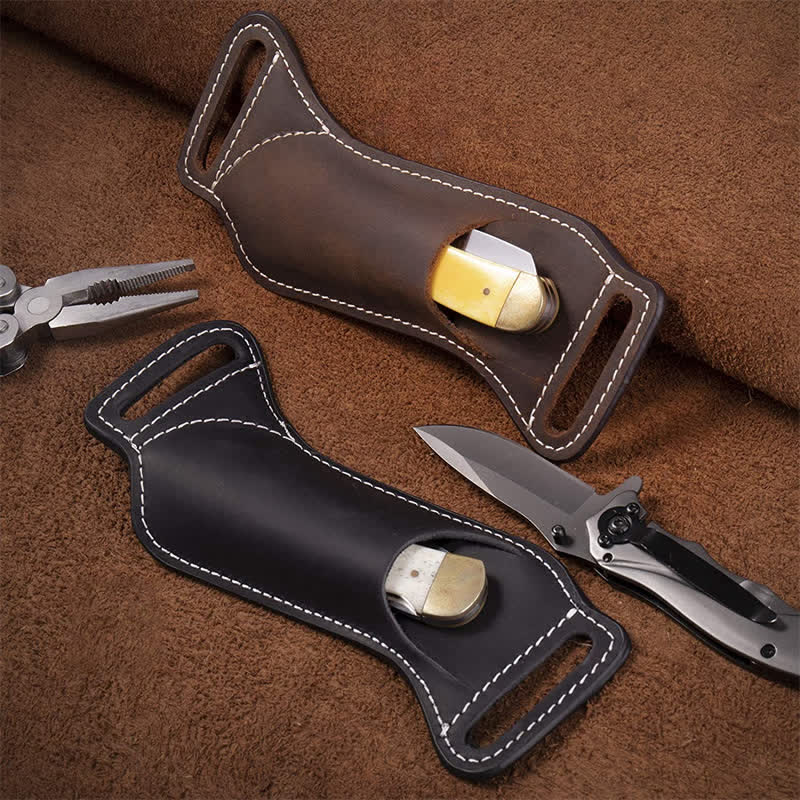 Curve Folding Knife Carrier Leather Sheath Belt Bag - Image 2