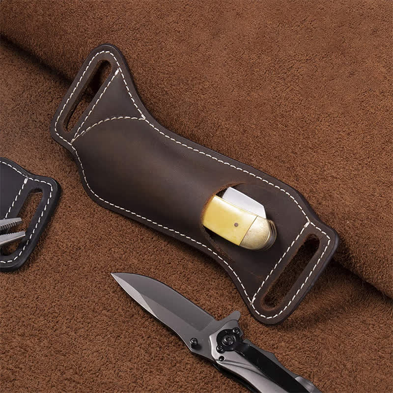 Curve Folding Knife Carrier Leather Sheath Belt Bag - Image 3