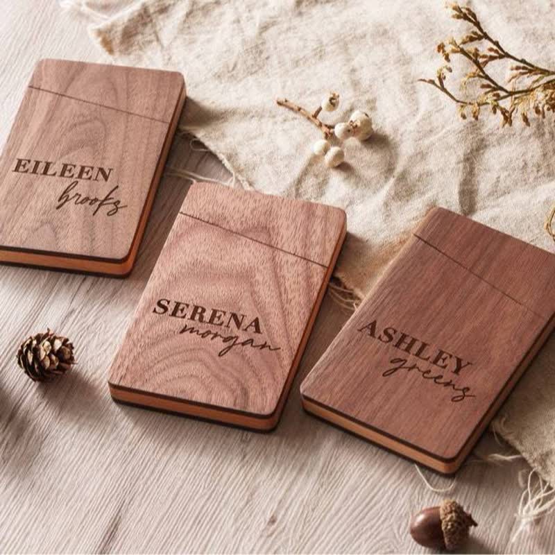 Custom Engraved Name Business Wooden Card Case - Image 8