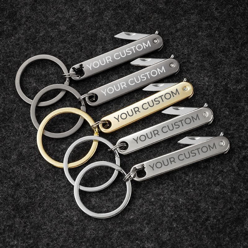 Custom Engraved Text Mini Folding Knife Personality Keychain - Image 2