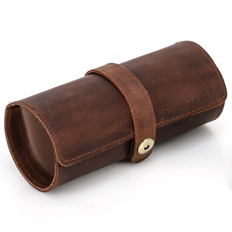 Custom Engraving Three Watch Roll Travel Leather Watch Case - Image 3