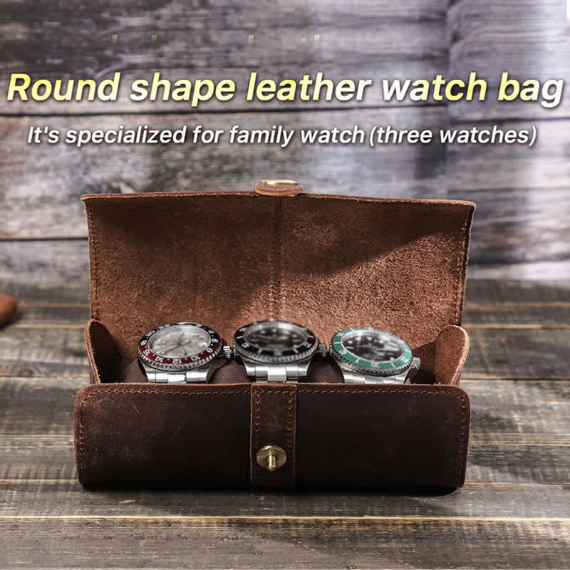Custom Engraving Three Watch Roll Travel Leather Watch Case - Image 6