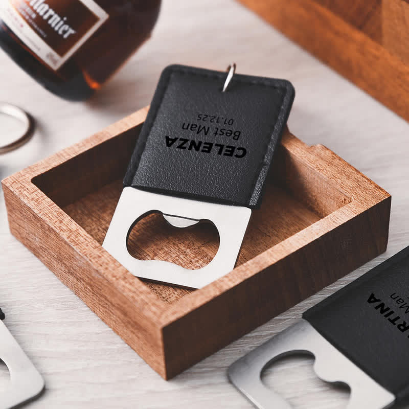 Custom Groomsmen Gift Bottle Opener Leather Keychain - Image 7