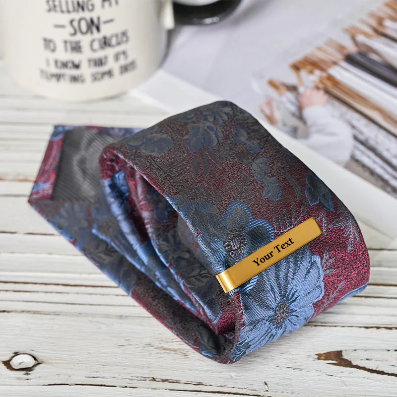 Custom Men's Luxury Blue Sandstone Tie Clip Cufflinks Necktie Set - Image 9