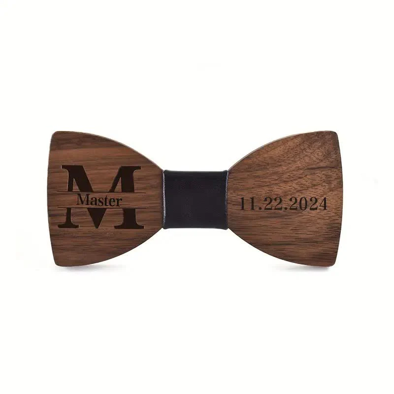 Custom Name Men's Engraved Wedding Wooden Bow Tie