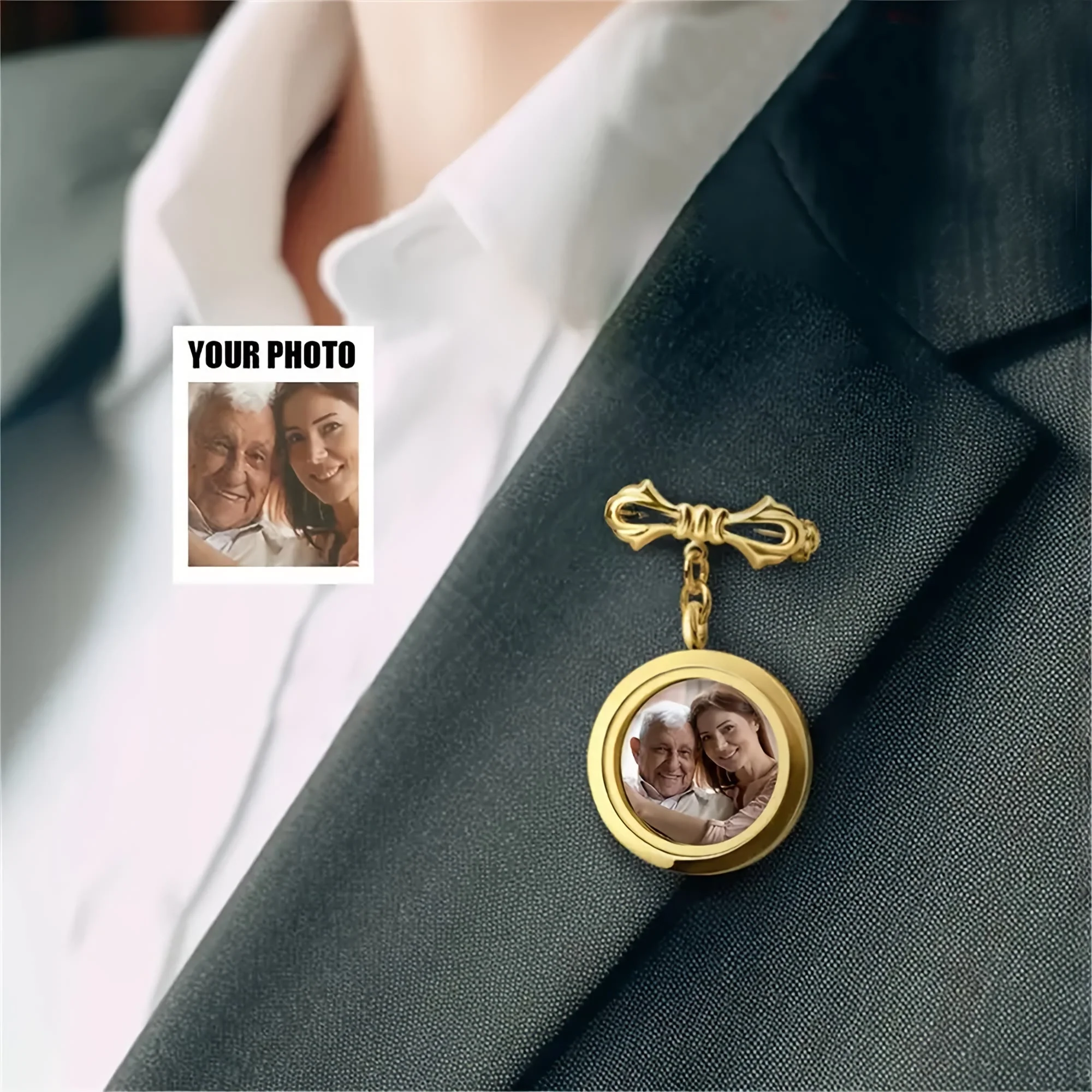 Custom Your Photo Bow Brooch Memorial Metal Brooch - Image 2