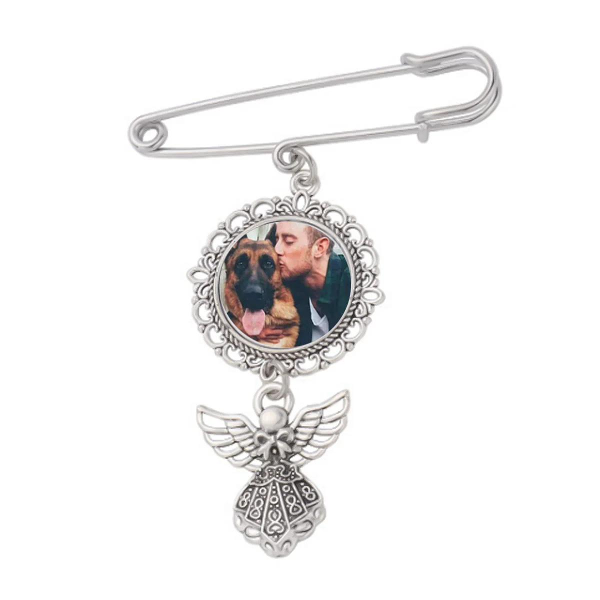 Custom Your Photos Brooch With Angel Pendant Brooch - Image 5