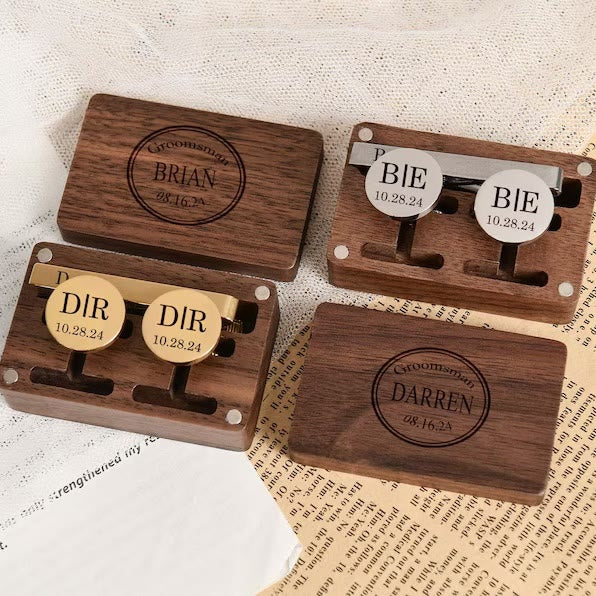 Custom Your Text Wedding Tie Bar Cufflinks For Mens Wear - Image 4