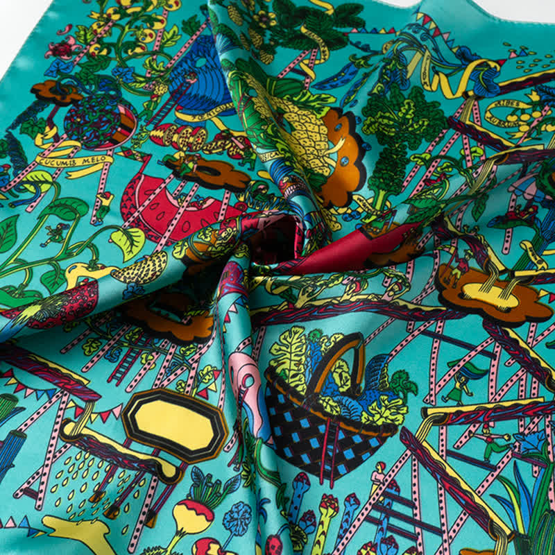 Cyan Botanical Paradise Square Scarf with Scarf Buckle - Image 5