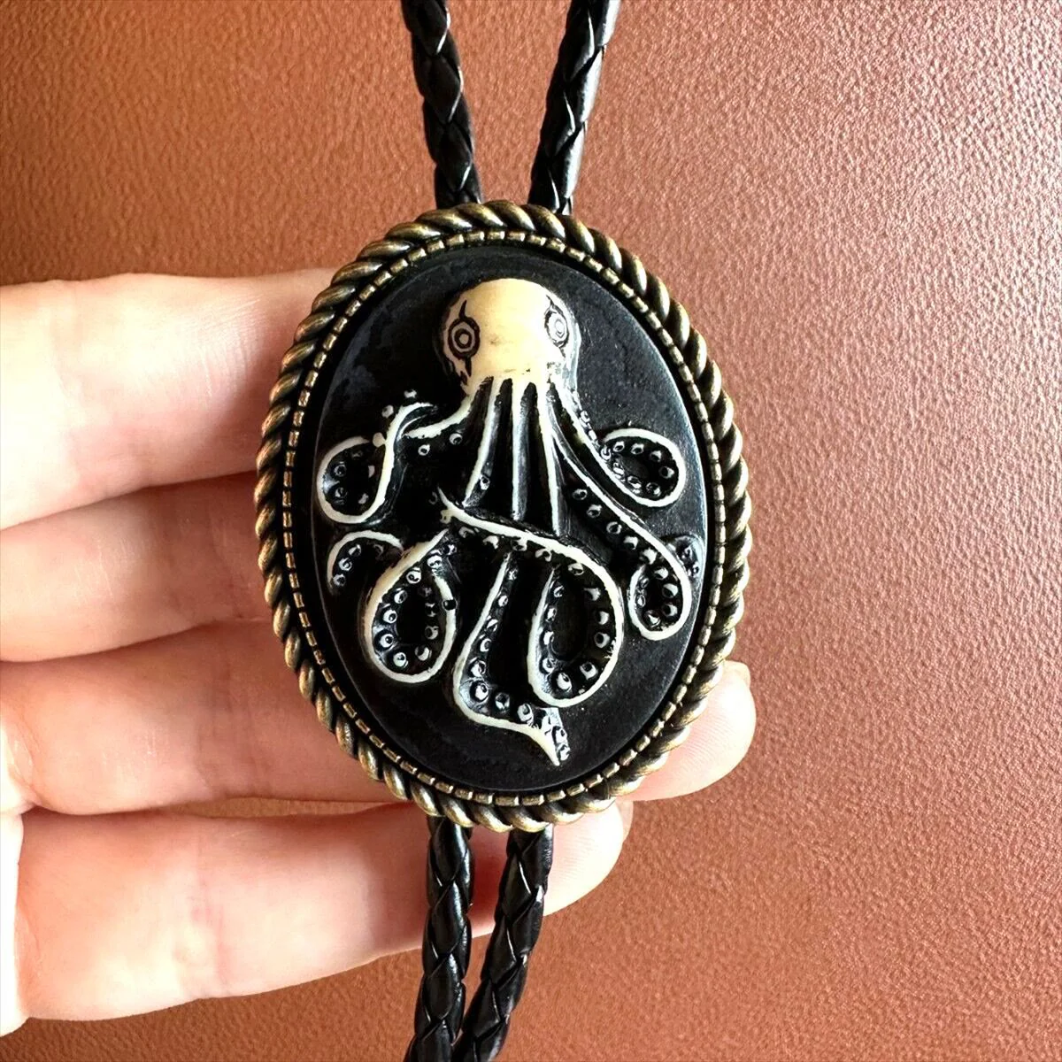 Dark Antique Octopus Pandant Bolo Tie - Image 2