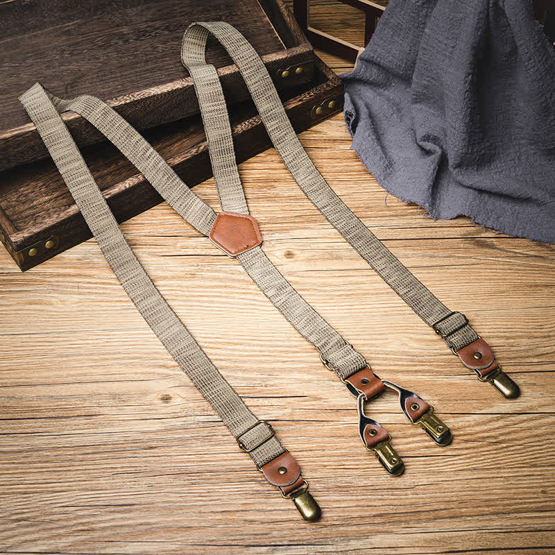 Dark Khaki Nostalgic Casual Y-back Elastic Suspenders