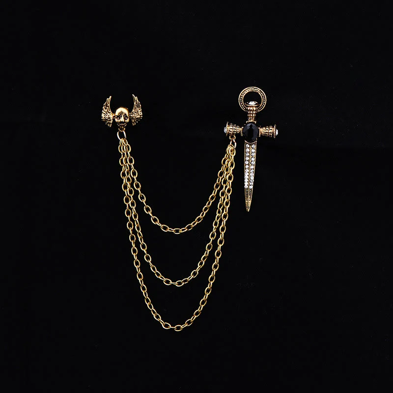 Dark Punk Skull-Wing and Dagger Dual-Style Multi-Chain Brooch - Image 2