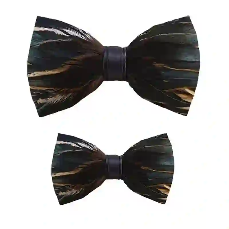 DarkSlateGray Feather Bow Tie with Lapel Pin - Image 6