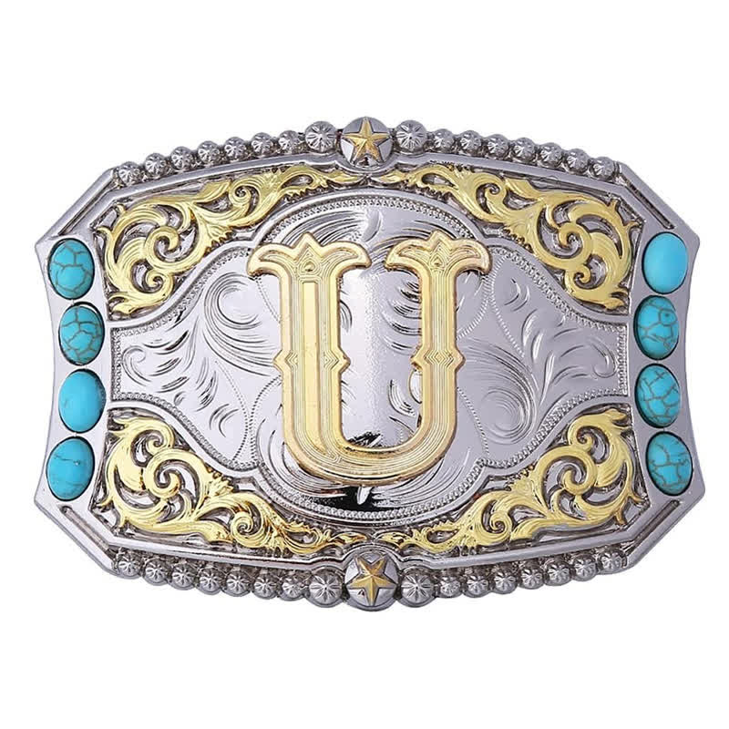 Decorative Turquoise DIY Initial Letter Buckle Leather Belt - Image 21