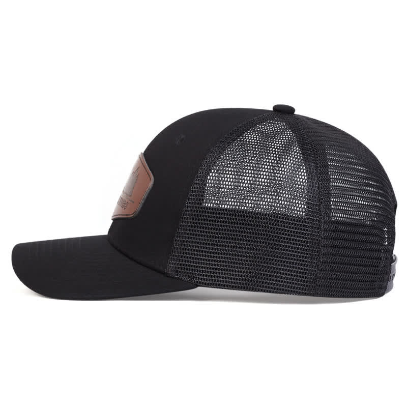 Deep In The Woods Leather Label Patch Trucker Hat - Image 4