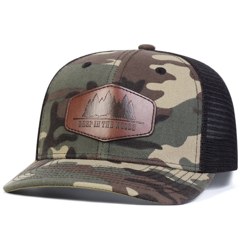 Deep In The Woods Leather Label Patch Trucker Hat - Image 7