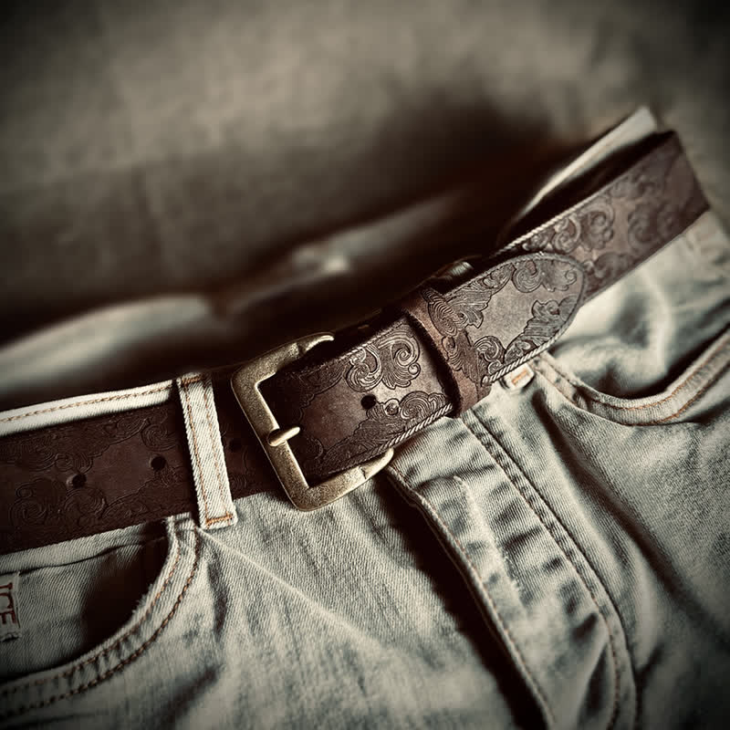 Delicate Vintage Floral Embossed Leather Belt - Image 11