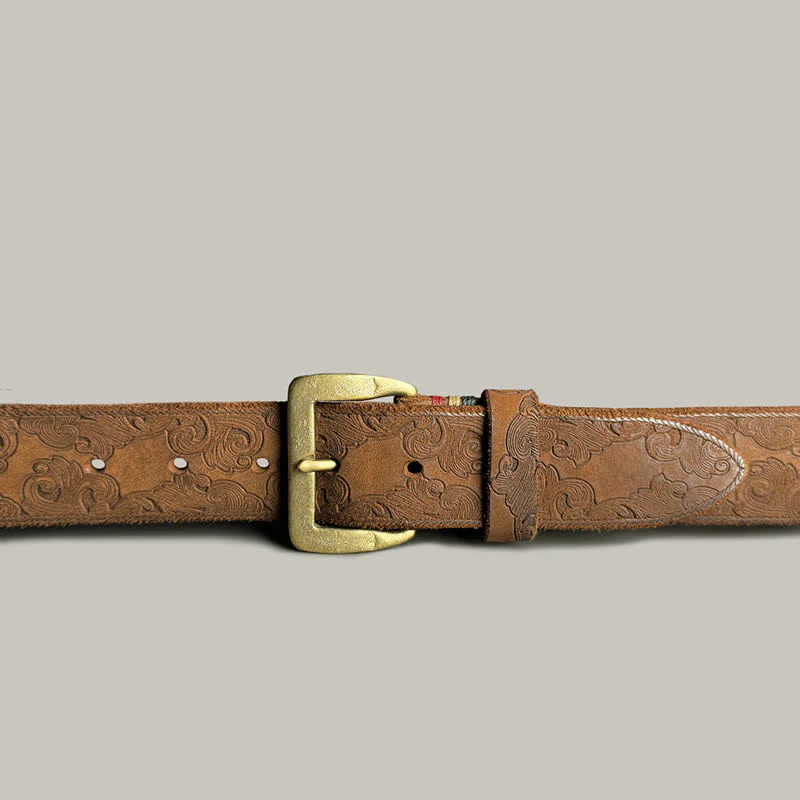 Delicate Vintage Floral Embossed Leather Belt - Image 9